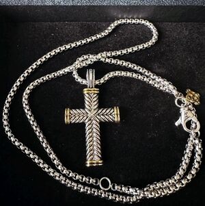 David Yurman Silvervan 24k Gold And Silver Cross With A 22"x 3mm Box Chain.